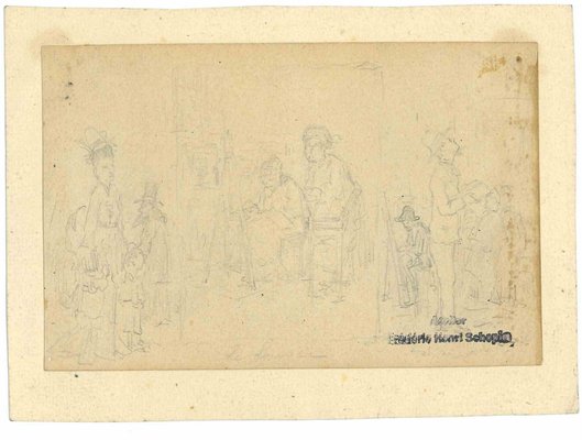 Frederic Henri Schopin, Figures, Original Pencil Drawing, Late 19th Century-ZCI-1403433