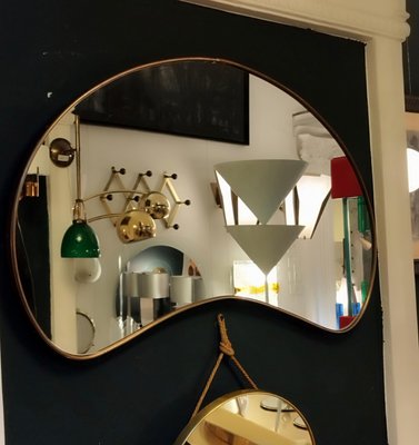 Freeform Brass Wall Mirror by Gio Ponti, Italy 1950s-YUW-1784662