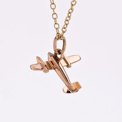 French 18 Karat Rose Gold Airplane Charm Pendant, 1960s-OLU-2027412