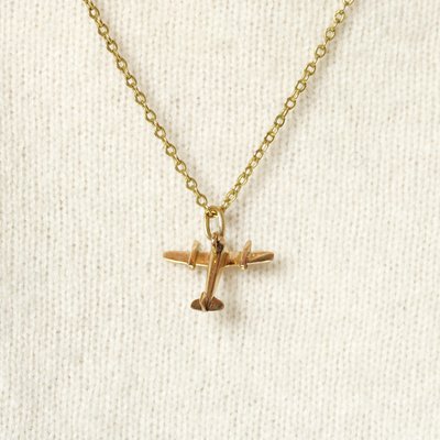 French 18 Karat Rose Gold Airplane Charm Pendant, 1960s-OLU-2027412