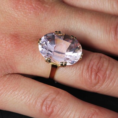 French 18 Karat Rose Gold Cocktail Ring with Kunzite, 1960s-OLU-1781020