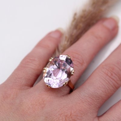 French 18 Karat Rose Gold Cocktail Ring with Kunzite, 1960s-OLU-1781020