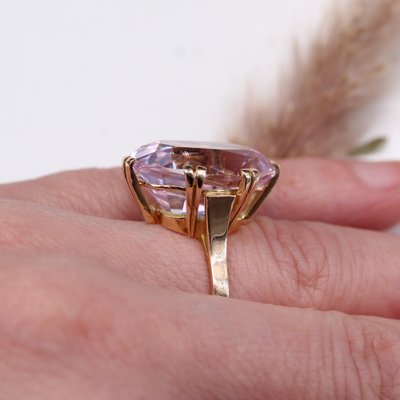 French 18 Karat Rose Gold Cocktail Ring with Kunzite, 1960s-OLU-1781020