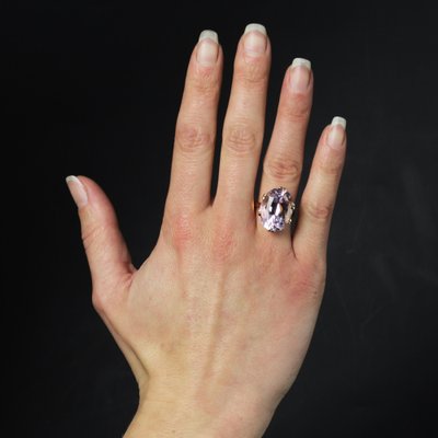 French 18 Karat Rose Gold Cocktail Ring with Kunzite, 1960s-OLU-1781020