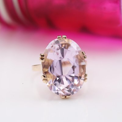 French 18 Karat Rose Gold Cocktail Ring with Kunzite, 1960s-OLU-1781020