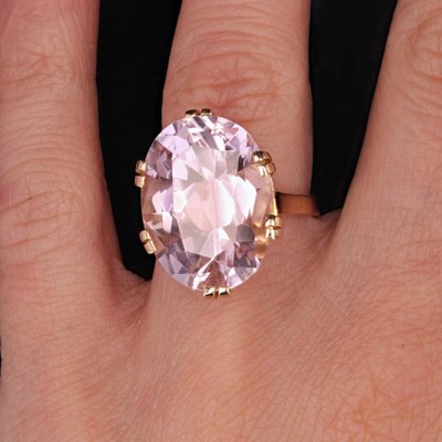 French 18 Karat Rose Gold Cocktail Ring with Kunzite, 1960s-OLU-1781020