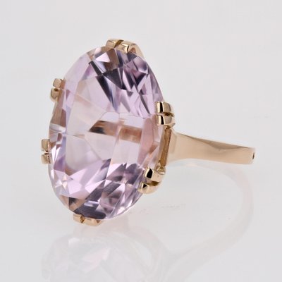 French 18 Karat Rose Gold Cocktail Ring with Kunzite, 1960s-OLU-1781020