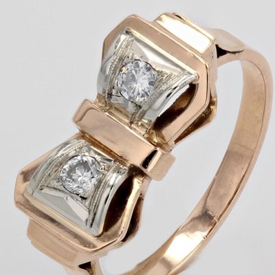 French 18 Karat Rose Gold Knot Tank Ring with Diamonds, 1950s-OLU-1781015