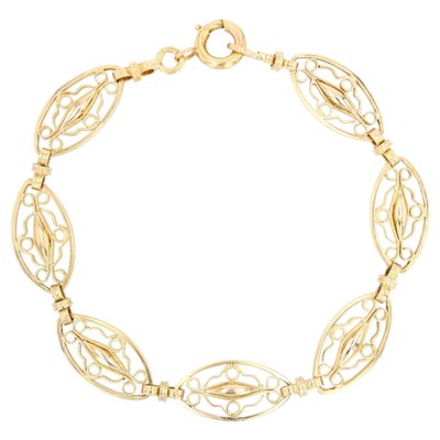 French 18 Karat Yellow Gold Filigree Link Bracelet, 1950s-OLU-1159693