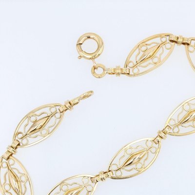 French 18 Karat Yellow Gold Filigree Link Bracelet, 1950s-OLU-1159693