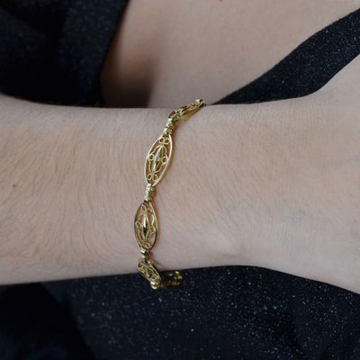 French 18 Karat Yellow Gold Filigree Link Bracelet, 1950s-OLU-1159693