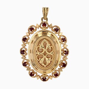 French 18 Karat Yellow Gold Medallion with Garnet, 1960s-OLU-1784787