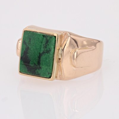 French 18 Karat Yellow Gold Signet Ring with Maw Sit Sit Jade, 1930s-OLU-1784785