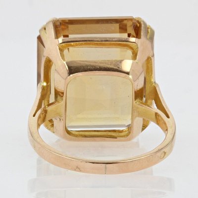 French 18K Citrine & 18K Yellow Gold Cocktail Ring, 1950s-OLU-975585