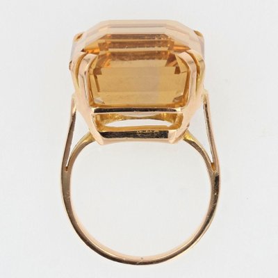 French 18K Citrine & 18K Yellow Gold Cocktail Ring, 1950s-OLU-975585