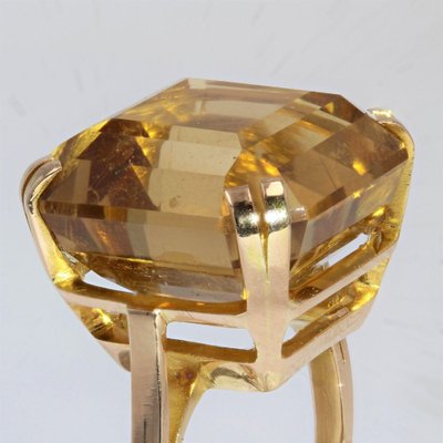 French 18K Citrine & 18K Yellow Gold Cocktail Ring, 1950s-OLU-975585