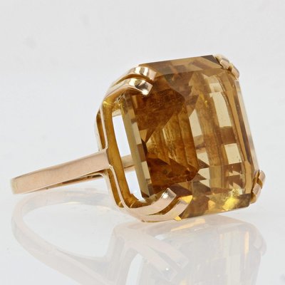 French 18K Citrine & 18K Yellow Gold Cocktail Ring, 1950s-OLU-975585