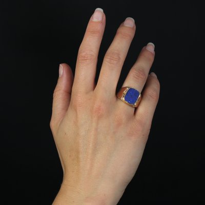 French 1950s Lapis Lazuli 18 Karat Yellow Gold Signet Ring-OLU-1718969