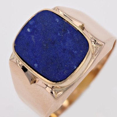 French 1950s Lapis Lazuli 18 Karat Yellow Gold Signet Ring-OLU-1718969