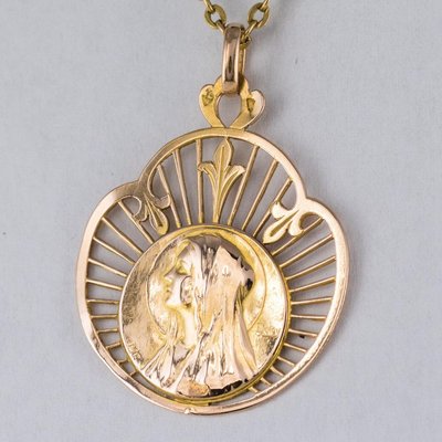 French 19th Century 18 Karat Rose Gold Haloed Virgin Medal-OLU-896445