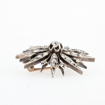 French 19th Century Diamonds and 18 Karat Yellow Gold Silver Snowflake Brooch-OLU-896717