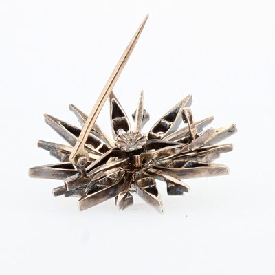 French 19th Century Diamonds and 18 Karat Yellow Gold Silver Snowflake Brooch-OLU-896717