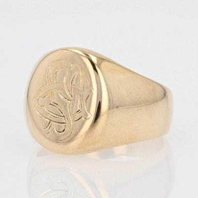 French 20th Century 18 Karat Yellow Gold Engraved with Initials Signet Ring-OLU-1073712