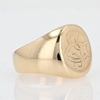 French 20th Century 18 Karat Yellow Gold Engraved with Initials Signet Ring-OLU-1073712