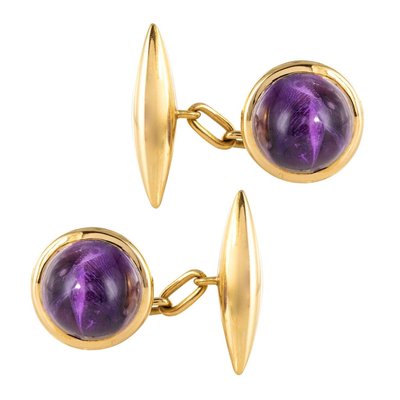 French 20th Century Amethyst and 18 Karat Yellow Gold Cufflinks, Set of 2-OLU-896621