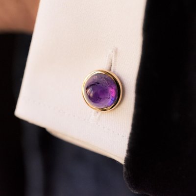 French 20th Century Amethyst and 18 Karat Yellow Gold Cufflinks, Set of 2-OLU-896621