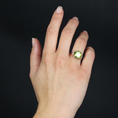 French 4.20 Carats Peridot 18 Karat Rose Gold Ring, 1950s-OLU-1743319