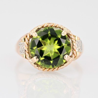 French 4.20 Carats Peridot 18 Karat Rose Gold Ring, 1950s-OLU-1743319