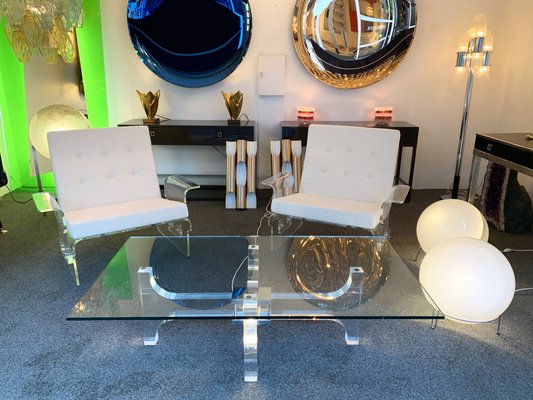 French Acrylic Glass and Metal Coffee Table by Philippe Jean, 1970s-FUE-549324