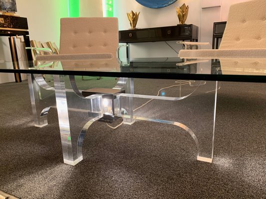 French Acrylic Glass and Metal Coffee Table by Philippe Jean, 1970s-FUE-549324