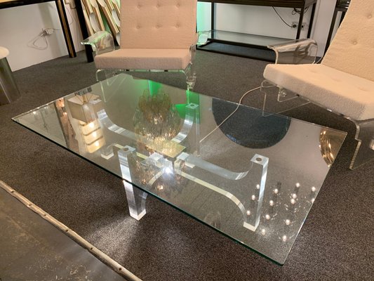 French Acrylic Glass and Metal Coffee Table by Philippe Jean, 1970s-FUE-549324