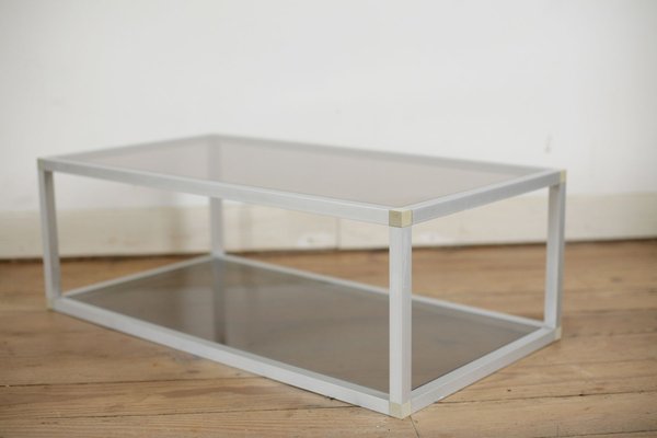 French Aluminum and Smoked Glass Coffee Table, 1980s-MAO-686536