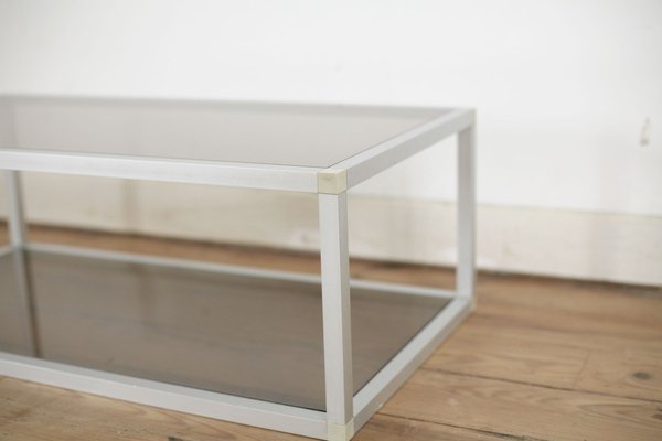 French Aluminum and Smoked Glass Coffee Table, 1980s-MAO-686536