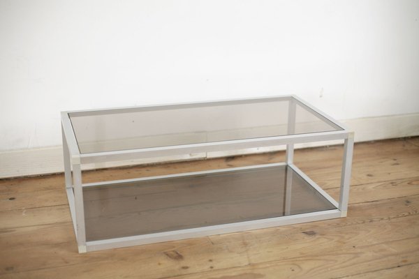 French Aluminum and Smoked Glass Coffee Table, 1980s-MAO-686536