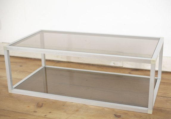 French Aluminum and Smoked Glass Coffee Table, 1980s-MAO-686536