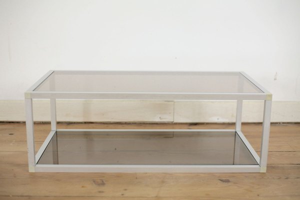 French Aluminum and Smoked Glass Coffee Table, 1980s-MAO-686536