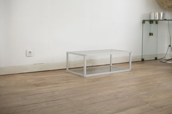 French Aluminum and Smoked Glass Coffee Table, 1980s-MAO-686536