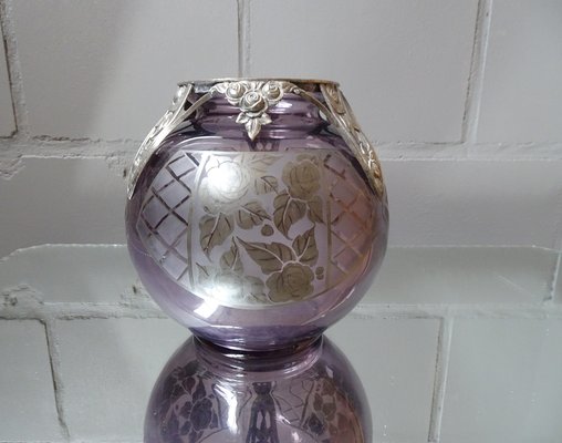 French Amethyst Glass and Silver Vase from D`Argyl, 1930s-POM-729867