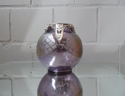 French Amethyst Glass and Silver Vase from D`Argyl, 1930s-POM-729867