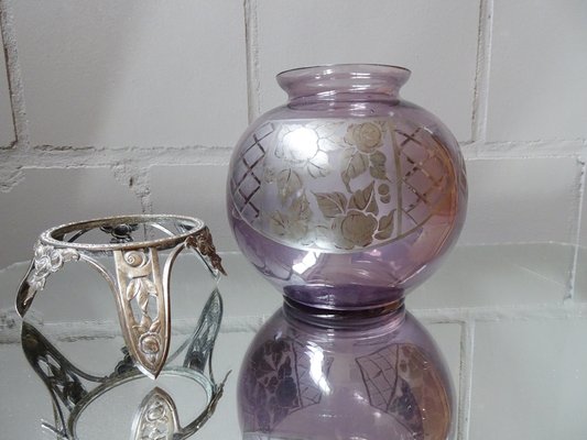 French Amethyst Glass and Silver Vase from D`Argyl, 1930s-POM-729867