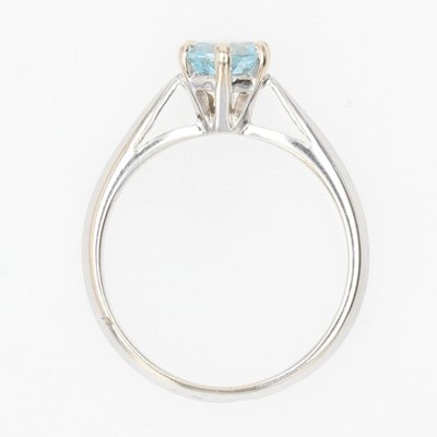 French Aquamarine 18 Karat White Gold Solitaire Ring, 1970s-OLU-1388185