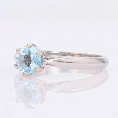 French Aquamarine 18 Karat White Gold Solitaire Ring, 1970s-OLU-1388185