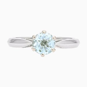 French Aquamarine 18 Karat White Gold Solitaire Ring, 1970s-OLU-1388185