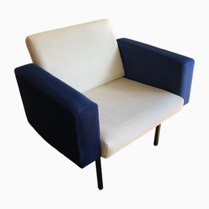 French Armchair in Blue and White Velvet, 1960s-CPD-2035829