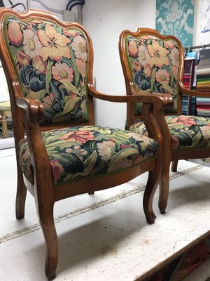 French Armchair in Upholstered Cherrywood, 1850s, Set of 2-ULU-1761181