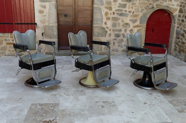 French Art Deco Barber Chairs, 1940, Set of 3-XNH-1804650